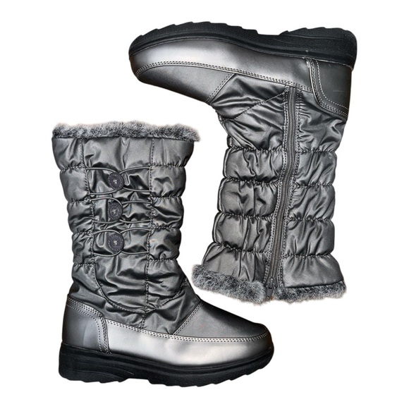 Aqua Stop Shoes - Gray Winter Boots with Quilted Design and Fur Lining